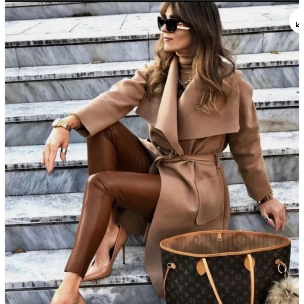 Zara Faux Leather Pants Brown High Rise Stretch Fit Slim Silhouette Sz M (Flaw)